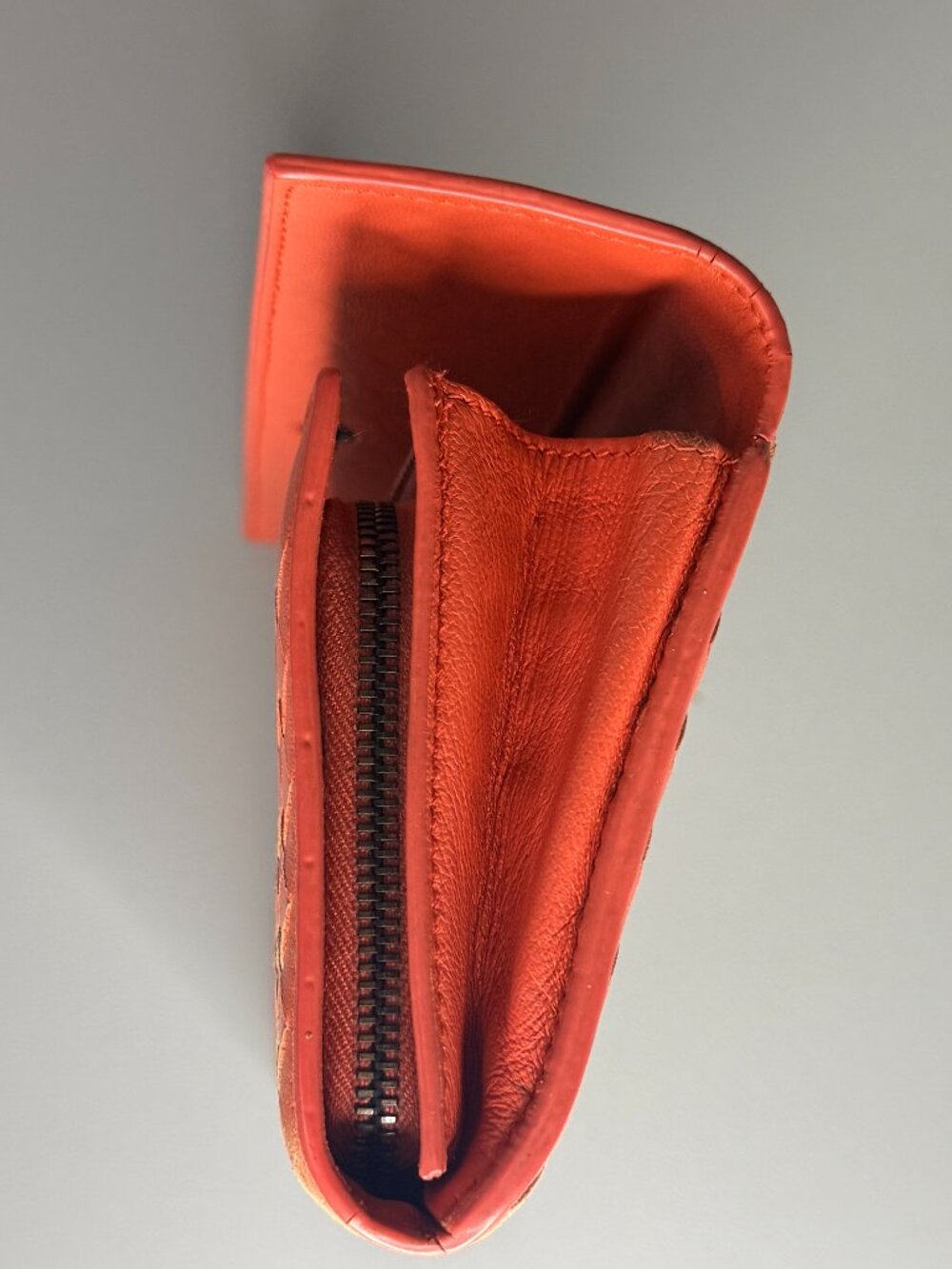 PROJECT Bottega Venetta Intrecciato Coral Leather Long Wallet - Picture 6 of 11